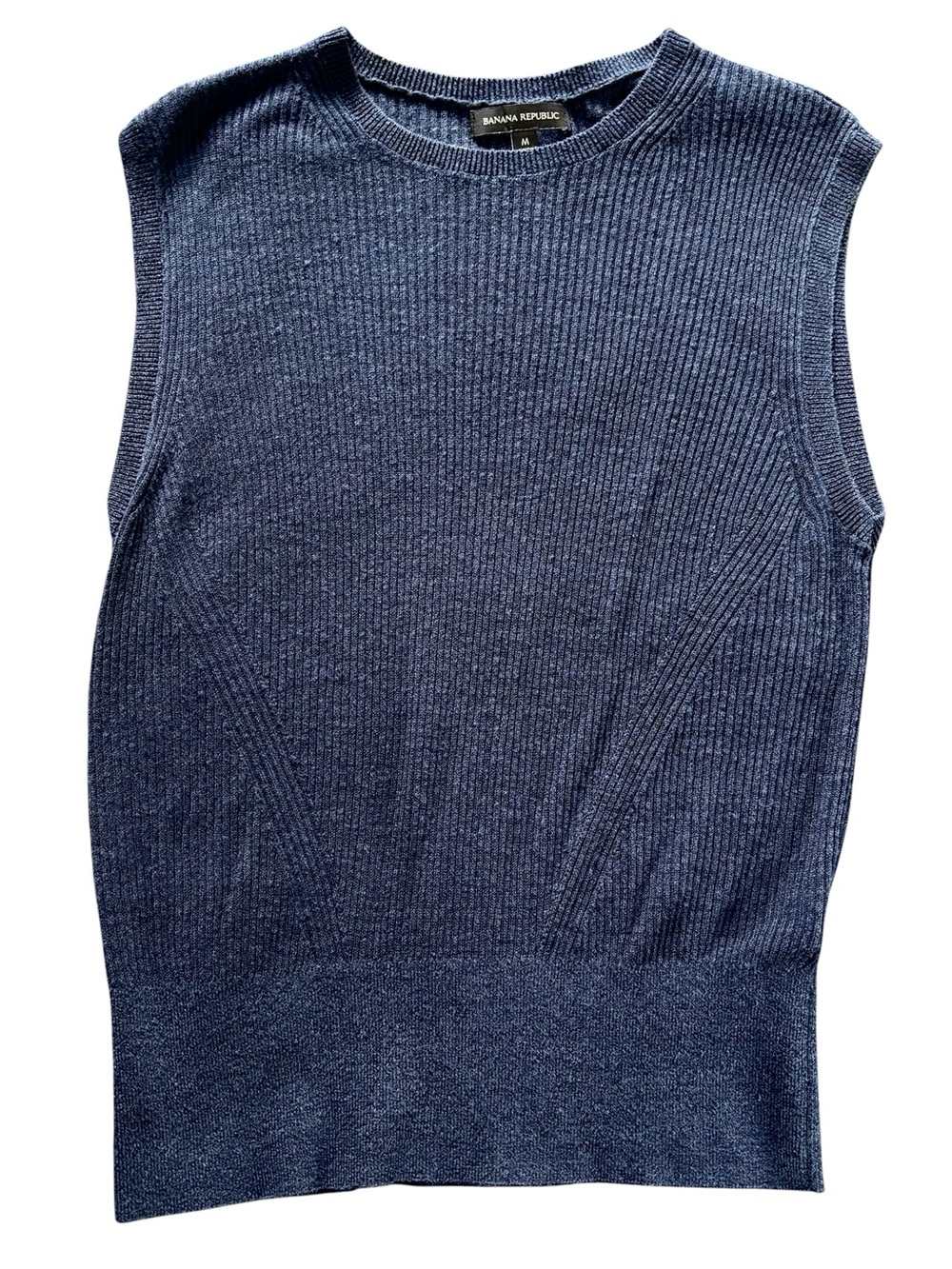 BANANA REPUBLIC Navy Blue Sleeveless Knit Linen Blend Ribbed Sweater Vest M